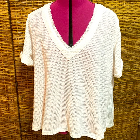 POL | Sweaters | Euc Pol White Vneck Net Short Sleeve Sweater L | Poshmark